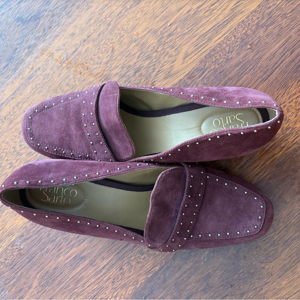 Franco Sarto Burgundy Suede Loafers with Studs